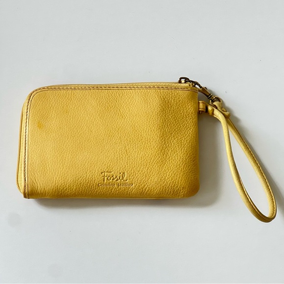 Fossil Embroidered Butterflies Floral Wristlet Wallet‎ Leather Yellow Clutch - Picture 6 of 15